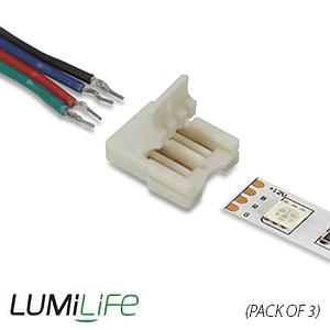 ByDesign Lighting Slim LED RGB Strip to Wire Connector Pack of 3