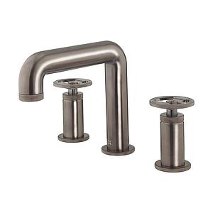 Crosswater Union 3 Hole Deck Mounted Basin Tap Set with Wheel Handle Brushed Black Chrome
