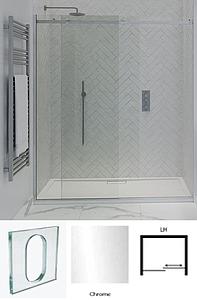 Showerlab VIEW 30 SLIDING DOOR + FIXED PANEL 1212-1312x2000 Standard - Fixed sizes only Clear Glass , Left Hand Door to Wall , Handle 9 (Oval Cut Out) , Chrome