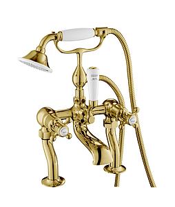 Just Taps Grosvenor Cross Deck Mounted Bath Shower Mixer Tap With Shower Kit Light Gold
