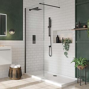 Scudo S8 Black Wetroom Screen 1000 X 2000mm Clear Glass
