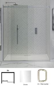 Showerlab View 30 Enclosures Sliding Door + Fixed Panel Standard - Fixed Sizes Only 1230-1270mmx2000mm , Right Hand Door to Panel , H1 - The Curve , Chrome
