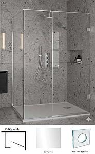 Showerlab View 07 Corner Enclosures Door + Inline Panel + Return Panel Standard - Fixed Sizes Only 1179mmx2000mm , Right Hand , Open IN , H8 - The Sphere (Round Cut Out) , Chrome