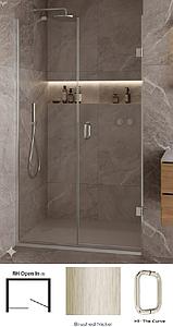 Showerlab View 03 Enclosures Door + Inline Panel Standard - Fixed Sizes Only 1270-1284mmx2000mm , Right Hand , Open IN , H1 - The Curve , Brushed Nickel
