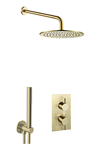 Just Taps Vos 2 Outlet Shower Valve, Arm 400mm, Overhead Shower 250mm, Round Water Outlet