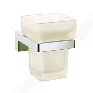Eau Xel Square Wall Mounted Chrome Glass Tumbler Holder Cup &amp; Toothbrush Holder - SALE