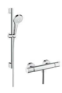 Hansgrohe Croma Select S Shower System 110 Vario With Ecostat Comfort Thermostatic Mixer And Shower Rail 65 Cm White/chrome