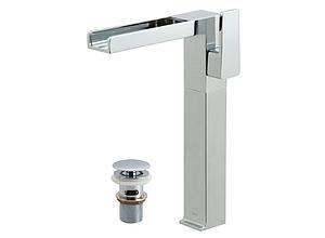 Vado Synergie Tall Single Lever Waterfall Mono Deck Mounted Basin Mixer Tap Chrome (Clic-Clac Waste Included)